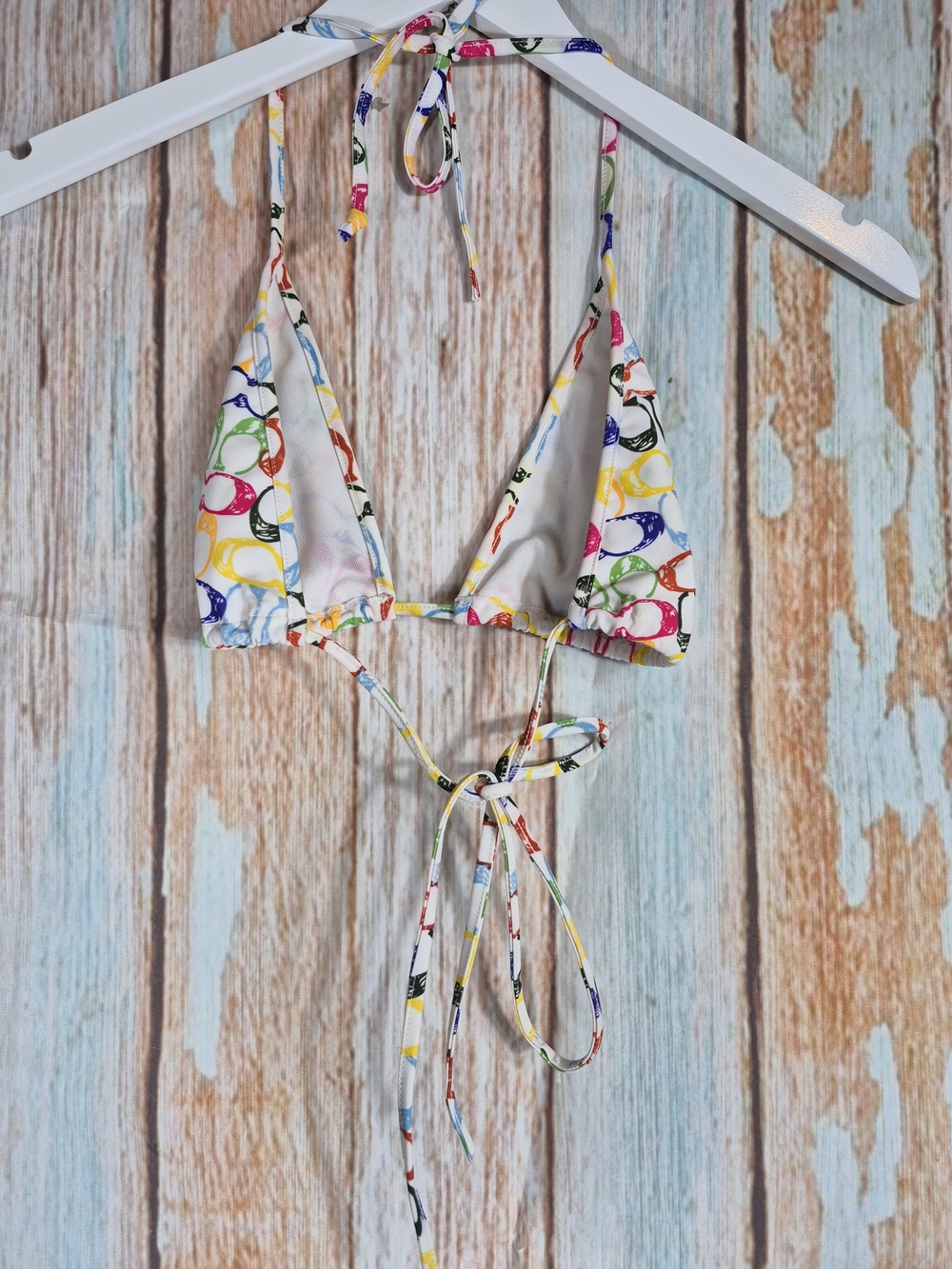 Coach Multicolor Logo Print Triangle Bikini Top - Size L - Picture 2 of 3